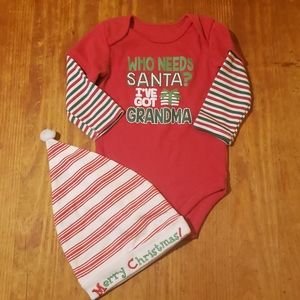 Christmas onesie with hat to match.